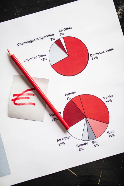 a red pencil sitting on top of a piece of paper, by Gavin Hamilton, analytical art, bar charts, booze, very round, overview