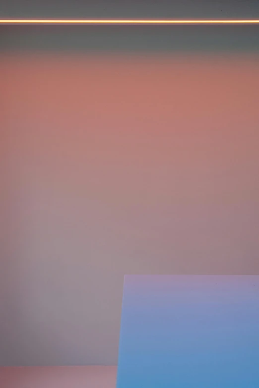 a laptop computer sitting on top of a table, a minimalist painting, by Jan Rustem, color field, orange / pink sky, photography ultrafine detail, refracted light, f/1.2