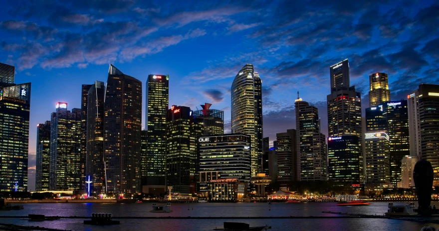 a large body of water surrounded by tall buildings, by Patrick Ching, pexels contest winner, lee kuan yew, evening, youtube thumbnail, ilustration