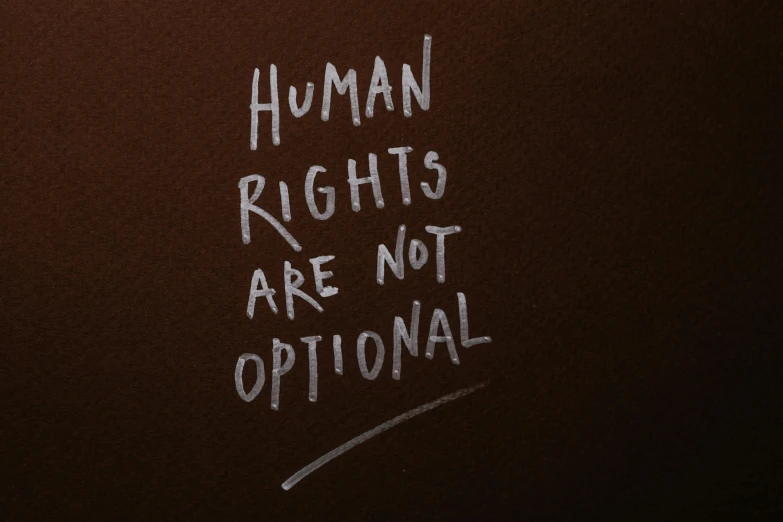 a sign that says human rights are not optional, an album cover, by Julia Pishtar, pixabay, sots art, background image, brown, handwritten, profile image