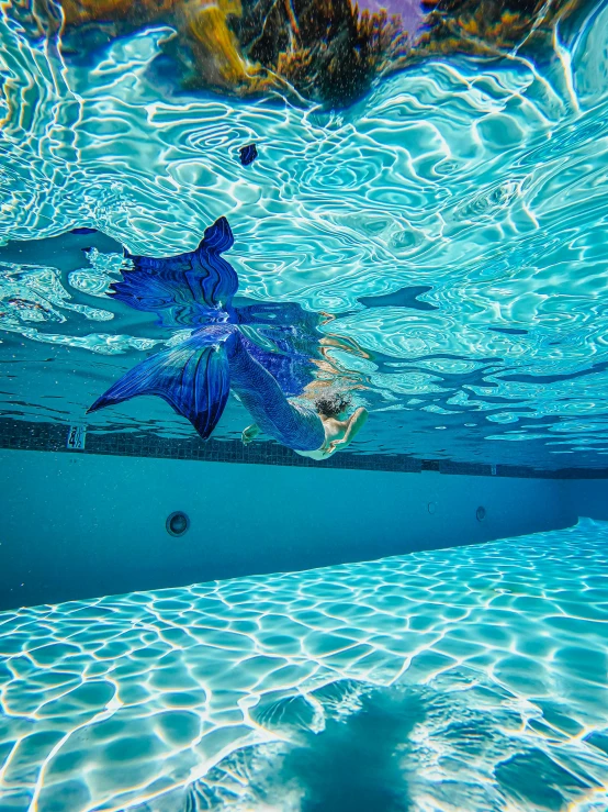 a couple of people swimming in a pool, mermaid tail, taken with canon 5d mk4, masterpiece!