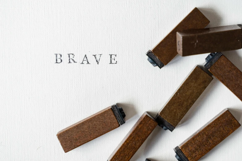 a group of wooden blocks sitting on top of a white surface, by Emma Andijewska, unsplash, private press, brave. by makoto shinkai, calligraphy, bronze, patriotic
