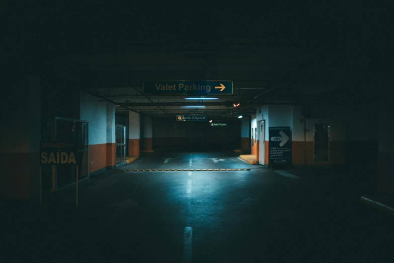 a dark and empty parking garage at night, inspired by Elsa Bleda, unsplash contest winner, square, ilustration, spooky photo, vibrant dark mood