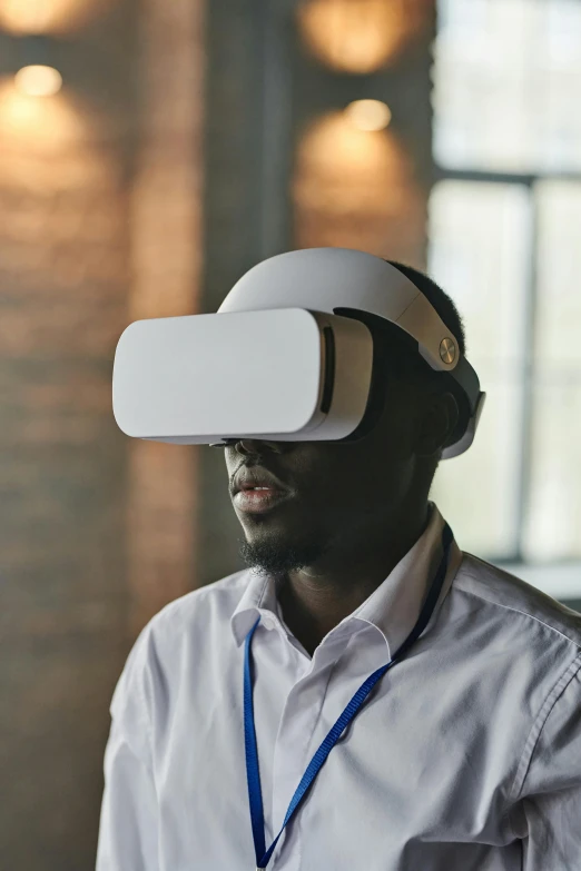 a man wearing a virtual reality headset, pexels, afrofuturism, head and shoulders view, tech demo, thumbnail, 3d portrait