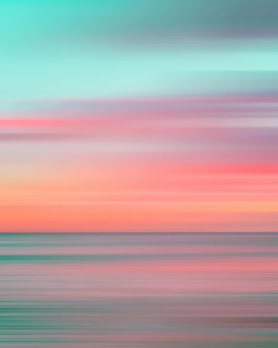 a blurry photo of the ocean at sunset, a minimalist painting, unsplash, color field, pink and teal and orange, vivid lines, elegant harmony, red hues