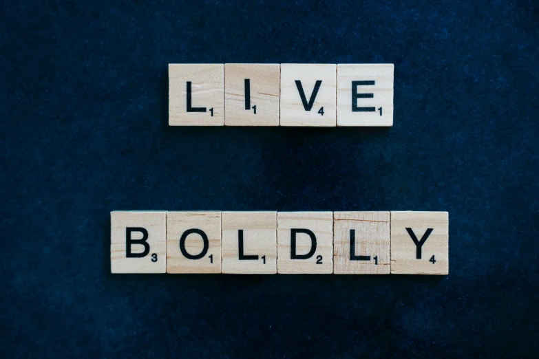 wooden blocks spelling live, boldly and boldly, by Julia Pishtar, bodycam, five points of articulation, lived in, bob