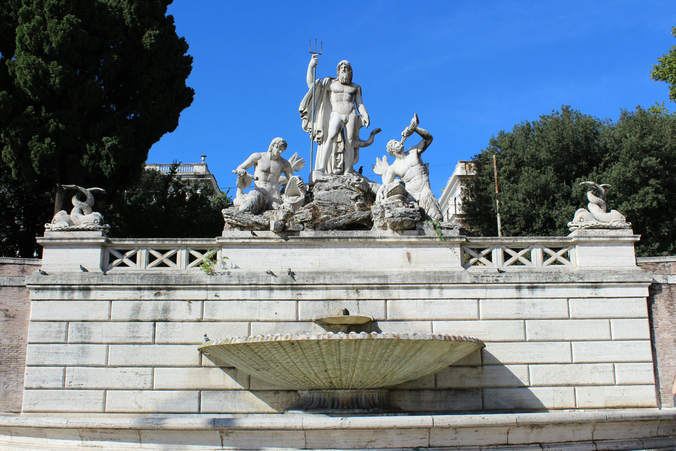 a fountain with a statue in the middle of it, a statue, by Vincenzo Cabianca, the three moiras, avatar image, square, athene