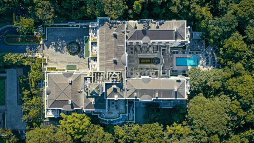 an aerial view of a mansion surrounded by trees, by Carey Morris, penthouse, sydney, top down angle, fan favorite