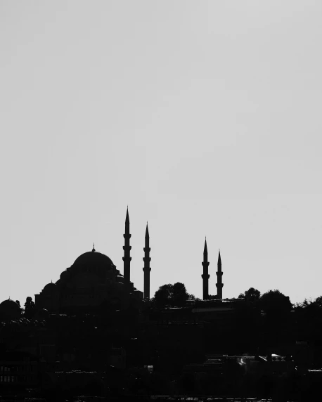 a black and white photo of a mosque, pexels contest winner, hurufiyya, spires, 256x256, istanbul, very minimalistic