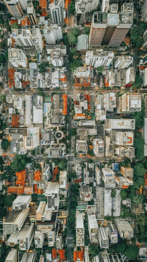 an aerial view of a city with tall buildings, by Adam Rex, unsplash contest winner, modernism, puerto rico, square, map, brown