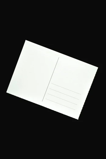 a white postcard on a black background, uploaded, single, inside, photo product