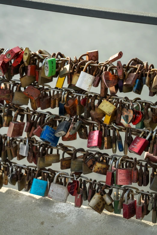 a bunch of padlocks attached to a fence, by Anton Möller, multicolor, slides, programming, covered!