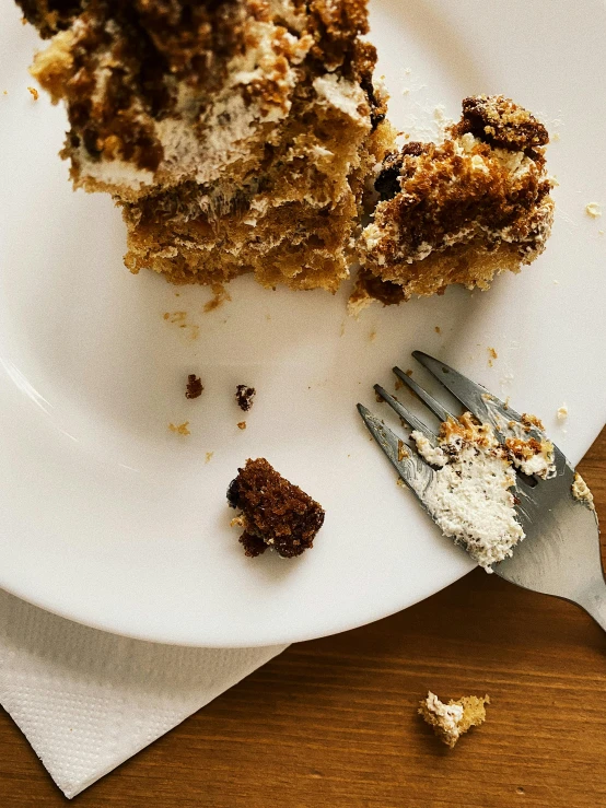 a piece of cake sitting on top of a white plate, by Sven Erixson, unsplash, renaissance, natural grizzled skin, dirt and unclean, ignant, battered