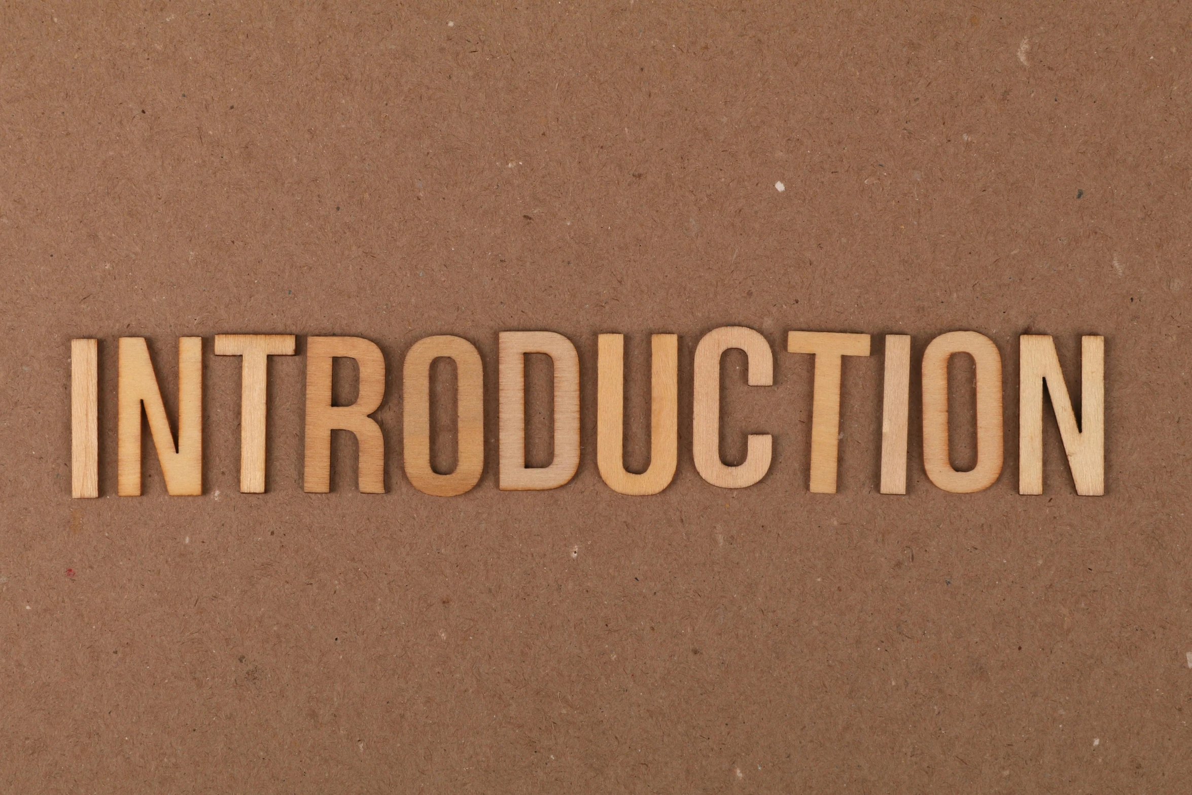 a brown paper with the word introduction written on it, a picture, pixabay, on grey background, david production, laser cut, knolling