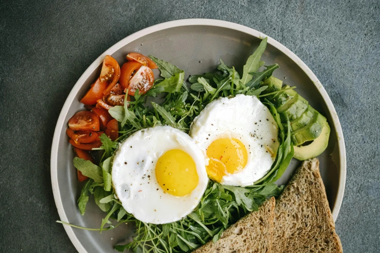 a close up of a plate of food on a table, eggs, hollywood standard, illustration »