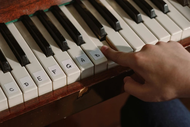 a close up of a person playing a piano, a labeled, light toned, schools, colour corrected