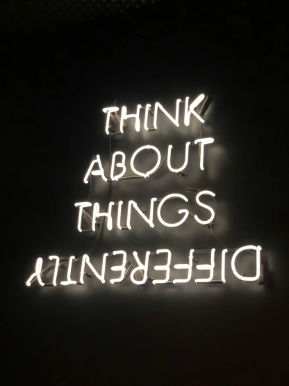 a neon sign that says think about things, by Christen Dalsgaard, profile picture, instagram picture, defined, dwell