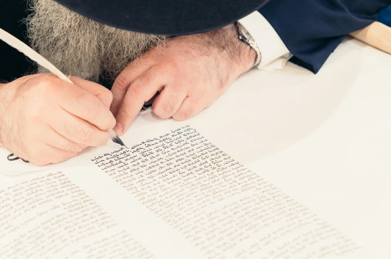 a man with a long beard writing on a piece of paper, by Bracha L. Ettinger, unsplash, holy ceremony, large text, ignant, royal commission