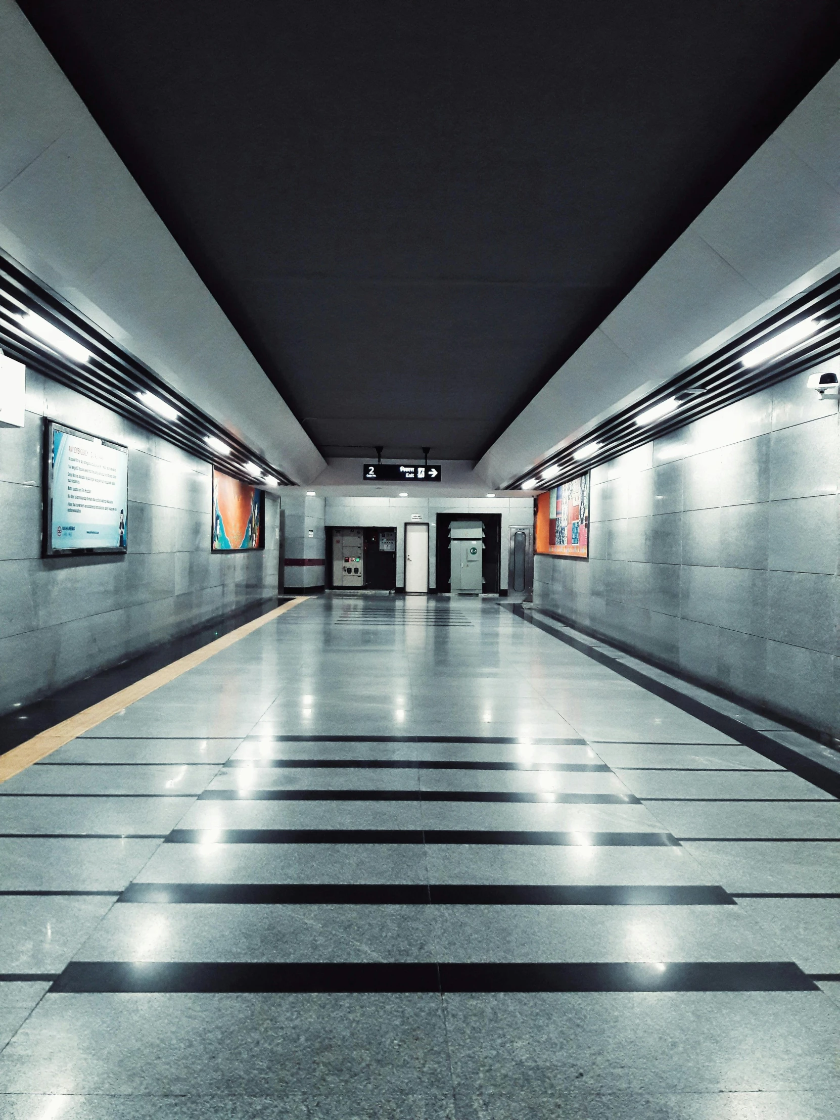 a long hallway with black and white tiles, unsplash contest winner, hyperrealism, futuristic cyber subway station, thumbnail, gray concrete, square
