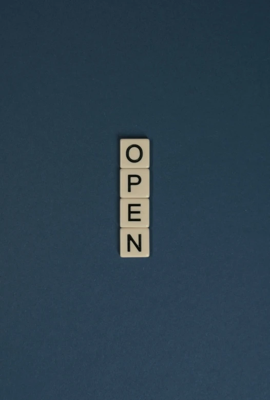 a scrabble board with the word open on it, unsplash, clemens ascher, square, navy, 15081959 21121991 01012000 4k