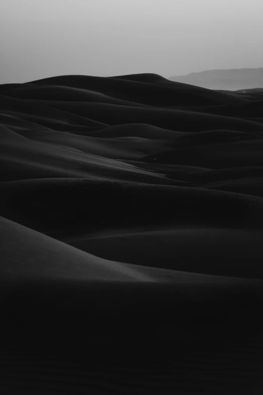 a black and white photo of sand dunes, inspired by Edward Weston, unsplash contest winner, tonalism, behance lemanoosh, morocco, dusk, hills