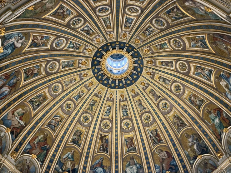 a dome with a clock inside of it, a mosaic, inspired by Cagnaccio di San Pietro, shutterstock, fan favorite, john paul ii, painting on the ceiling, 2 5 6 x 2 5 6 pixels