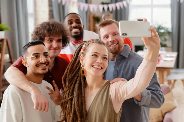 a group of people taking a selfie together, a picture, pexels contest winner, renaissance, mixed race, at a birthday party, avatar image, beautiful image