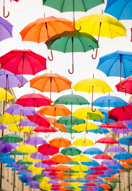 a street filled with lots of colorful umbrellas, unsplash, conceptual art, color”, multiple stories, album cover, triumphant