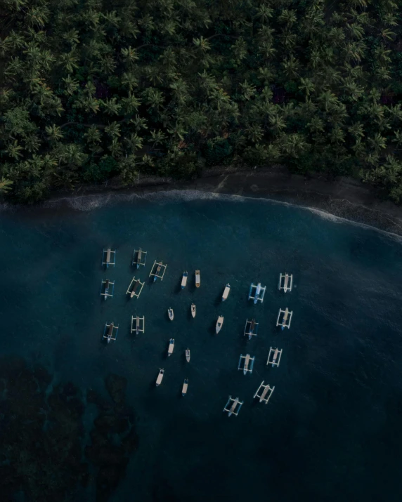 a group of boats floating on top of a body of water, an album cover, by Jessie Algie, pexels contest winner, sumatraism, aerial photo, movie photo, coconut trees, thumbnail