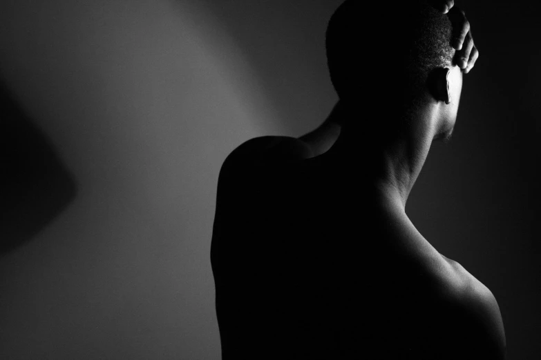 a black and white photo of a naked man, a black and white photo, unsplash, woman's profile, difraction from back light, illustration », profile picture 1024px