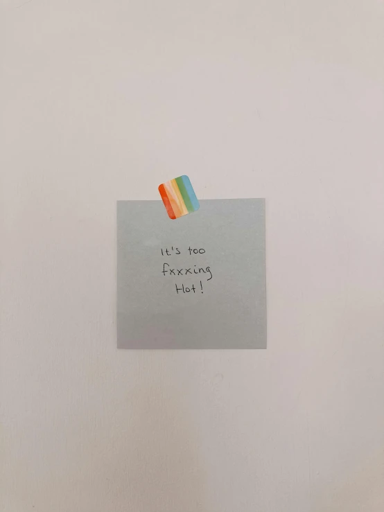 a piece of paper sitting on top of a refrigerator, inspired by jeonseok lee, trending on reddit, postminimalism, rainbow, 🤠 using a 🖥, grey, low quality photo