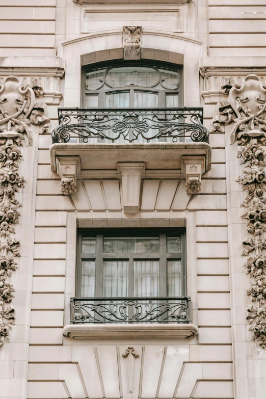 an ornate balcony on the side of a building, an art deco sculpture, pexels contest winner, art nouveau, paris hotel style, bay window, exquisite marble details, an intricate