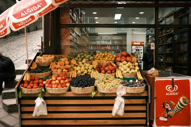 a fruit stand on the side of a street, pexels contest winner, hyperrealism, inside a supermarket, turkey, profile image, thumbnail