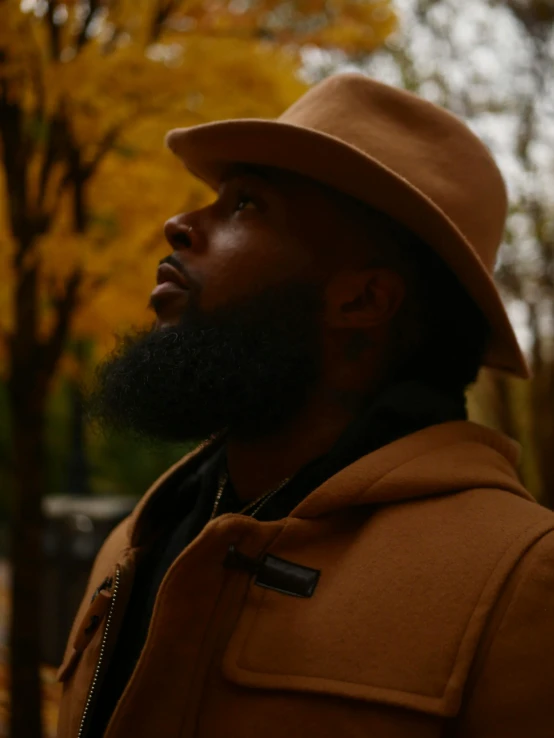 a man with a beard wearing a hat, an album cover, inspired by Paul Georges, pexels contest winner, ( ( dark skin ) ), in the autumn, profile pic, high quality screenshot