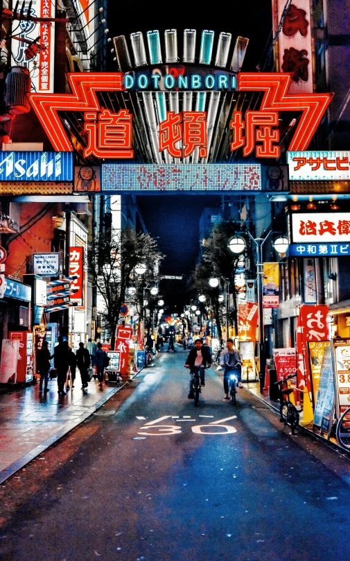 a city street filled with lots of neon signs, inspired by Tadanori Yokoo, unsplash contest winner, ukiyo-e, high resolution photo, wide view, tourist photo, taken in the late 2010s