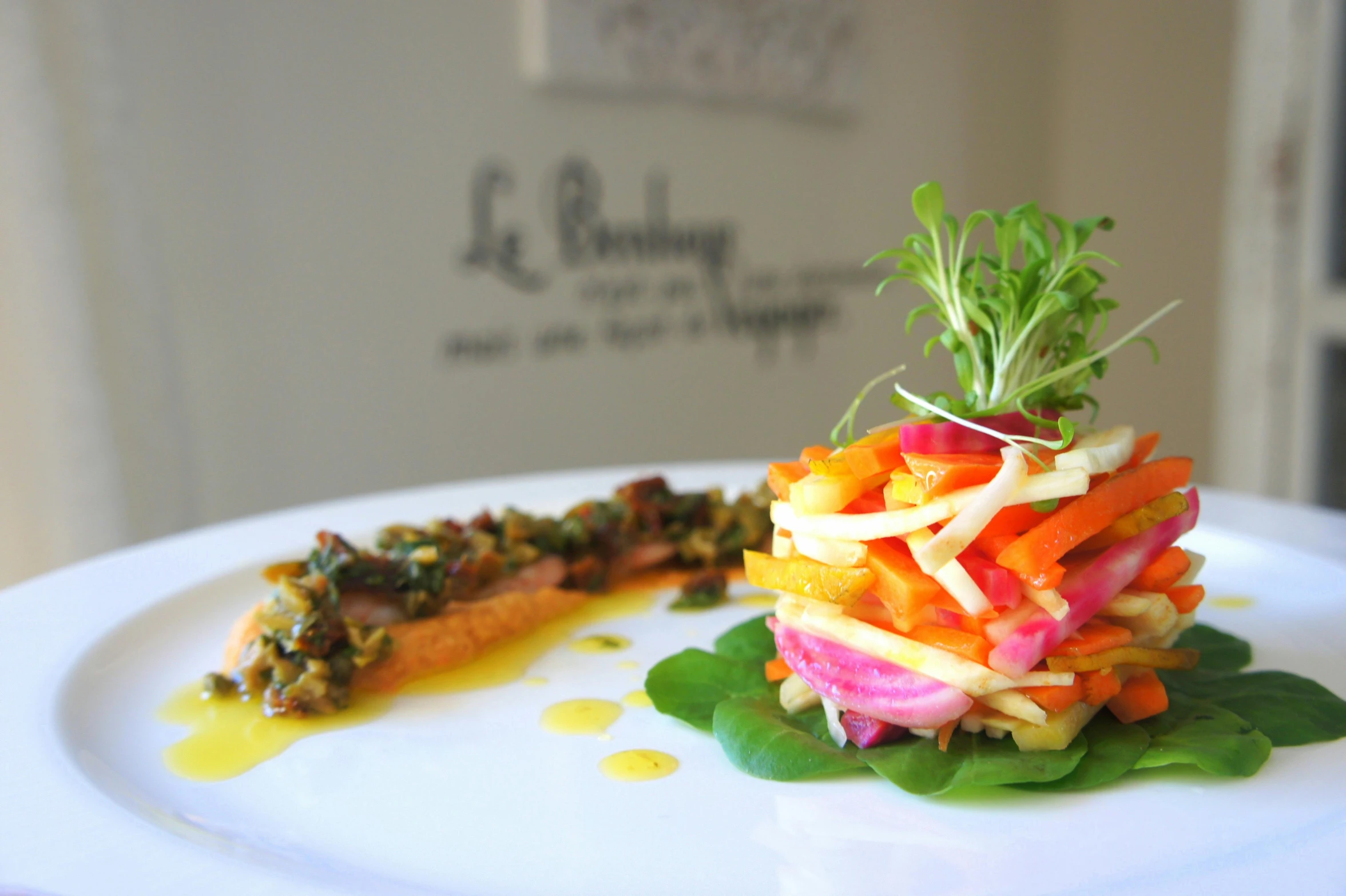 a close up of a plate of food on a table, les nabis, bright and colourful, bocage, profile image