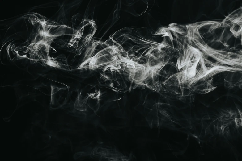 a close up of smoke on a black background, a black and white photo, pexels, abstract expressionism, smoke :6, white hair floating in air, weed background, mystical swirls