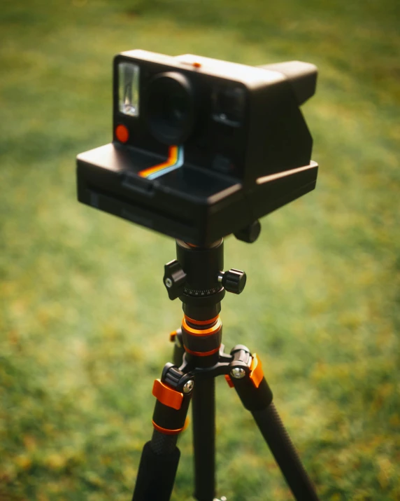 a camera sitting on top of a tripod in a field, a polaroid photo, home video footage, selfie photo, coloured film photography, video footage