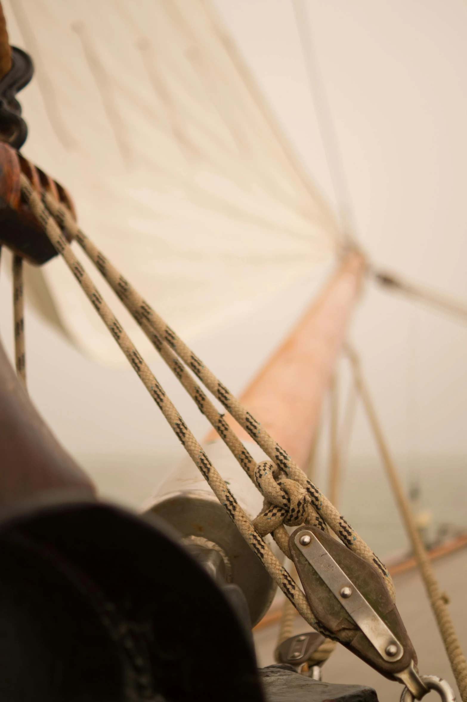 a close up of a boat on a body of water, by David Simpson, unsplash, renaissance, sail made of human skin, pulling strings, on display, pov photo