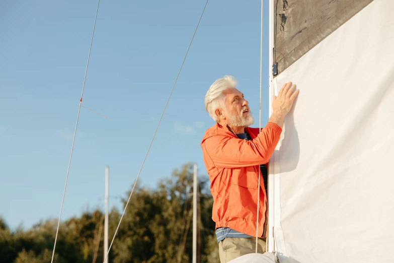 a man standing on top of a sail boat, hide the pain harold, profile image, maintenance photo, extra high resolution