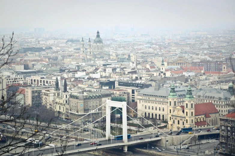 a view of a city from the top of a hill, by Adam Szentpétery, slide show, hazy atmosphere, bridges, profile image