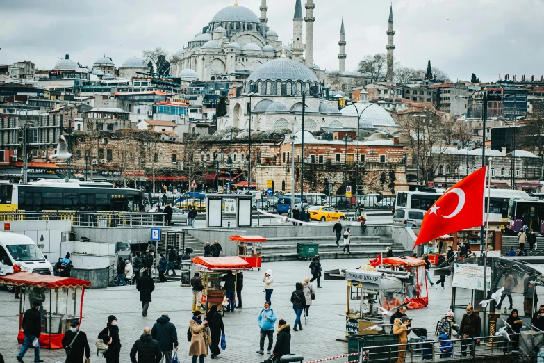 a large group of people walking around a city, a colorized photo, pexels contest winner, hurufiyya, mixture turkish and russian, 🚿🗝📝, square, gray