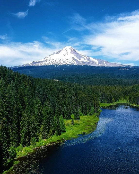 a lake with a mountain in the background, by Meredith Dillman, pexels contest winner, renaissance, oregon, lgbtq, wide high angle view, screensaver