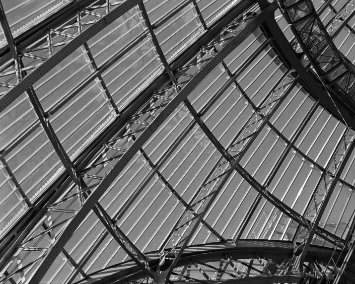 a black and white photo of the inside of a building, inspired by Piranesi, pixabay, roofing tiles texture, under glass dome, crystal palace, high details photo