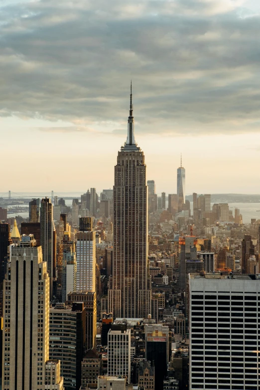 a view of a city from the top of a building, empire state building, epic castle with tall spires, award-winning, brown