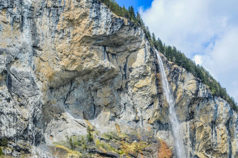 a group of people standing in front of a waterfall, by Peter Churcher, pexels contest winner, les nabis, panorama view, lauterbrunnen valley, highly detailed rock structures, avatar image