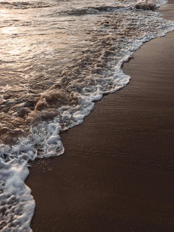 a person riding a surfboard on top of a sandy beach, brown water, profile image