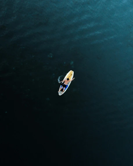 a small boat floating on top of a body of water, a high angle shot, standing on surfboards, dark blue water, thumbnail