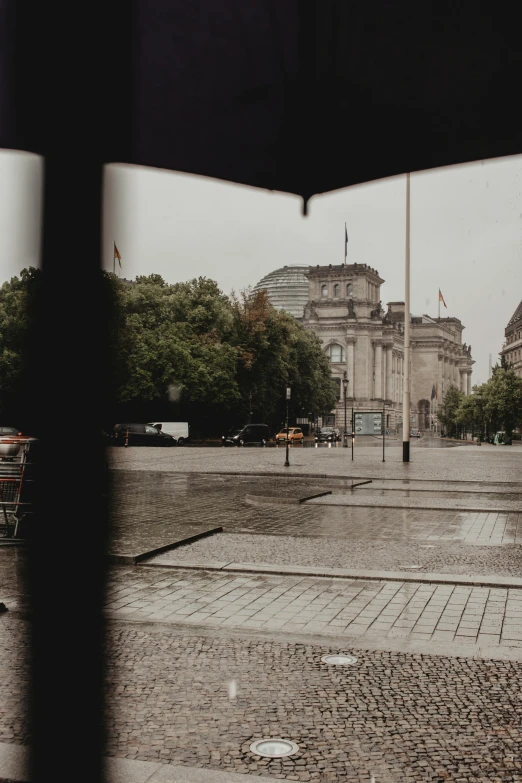 a person walking in the rain with an umbrella, unsplash contest winner, berlin secession, panoramic view, sitting in a cafe, low quality photo, background image