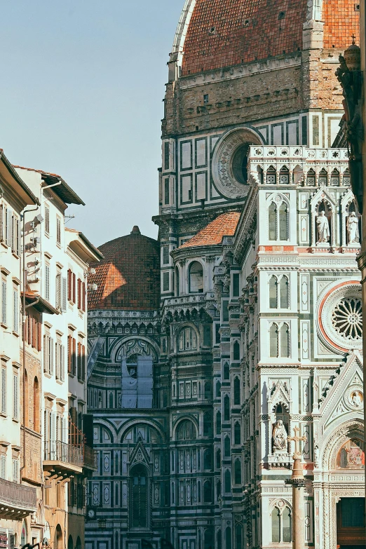 a group of people walking down a street next to tall buildings, renaissance, italian renaissance architecture, slide show, dome, architecture and more